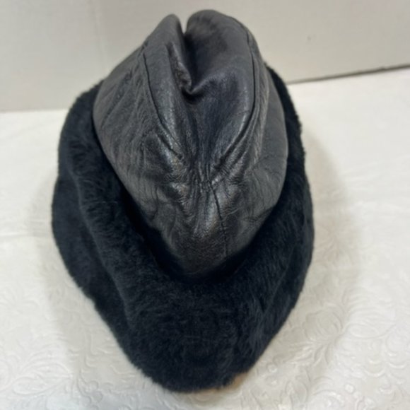 VTG North King Black Fur Genuine Leather Trapper Hat USA Seifter & Sons Size LG - Picture 5 of 8